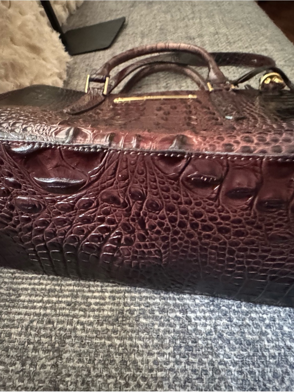 Brahmin Lincoln Satchel Melbourne Cocoa CrocEmbossed Leather Convertible Handbag - Picture 6 of 10